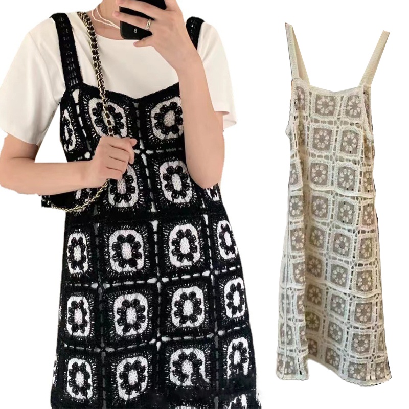 Đầm Midi Dáng Chữ A Dài Dáng Chữ A Họa Tiết Kẻ Sọc / Hoa Khoét Rỗng Phong Cách Boho Cho