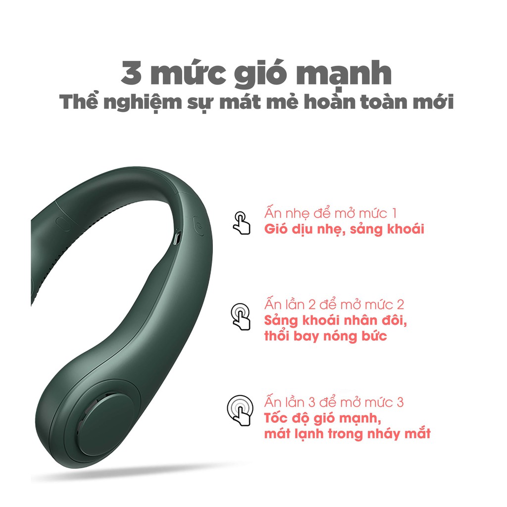 Quạt đeo cổ không cánh chính hãng JisuLife,thiết kế trẻ trung, hiện đại, biên độ thổi 360 độ, bảo hành chính hãng | BigBuy360 - bigbuy360.vn