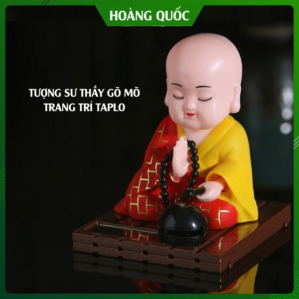 Tượng Chú Tiểu Gõ Mõ Gật Đầu Sử Dụng Năng Lượng Mặt Trời, Tượng Sư Thầy Gõ Mõ Trang Trí Taplo