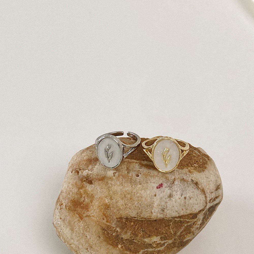 Nhẫn hợp kim chạm hình hoa tulip màu vàng/bạc mạ phong cách vintage dành cho nữ