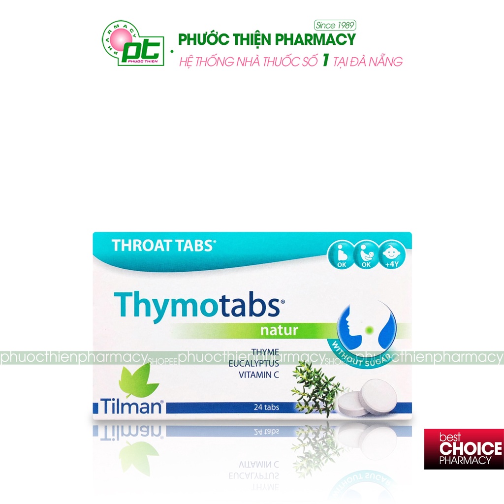 Viên ngậm ho thảo dược giúp giảm ho, viêm họng từ Bỉ ThymoTabs Nature 24 Viên - dùng cho bà bầu, người lớn, trẻ em