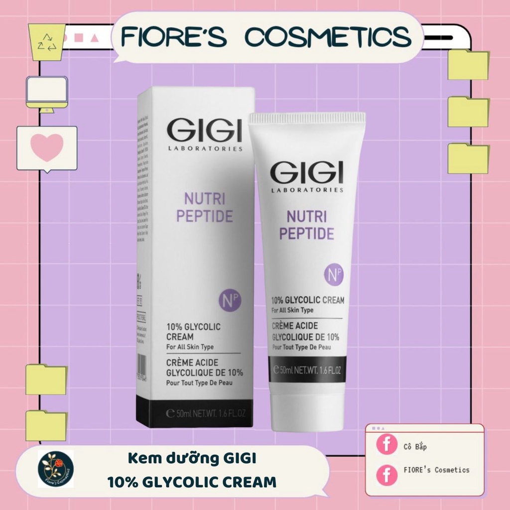 GIGI Nutri Peptide Glycolic Cream 10% Kem Dưỡng Tẩy Da Chết Làm Sáng Da, Chống Lão Hóa 50ml