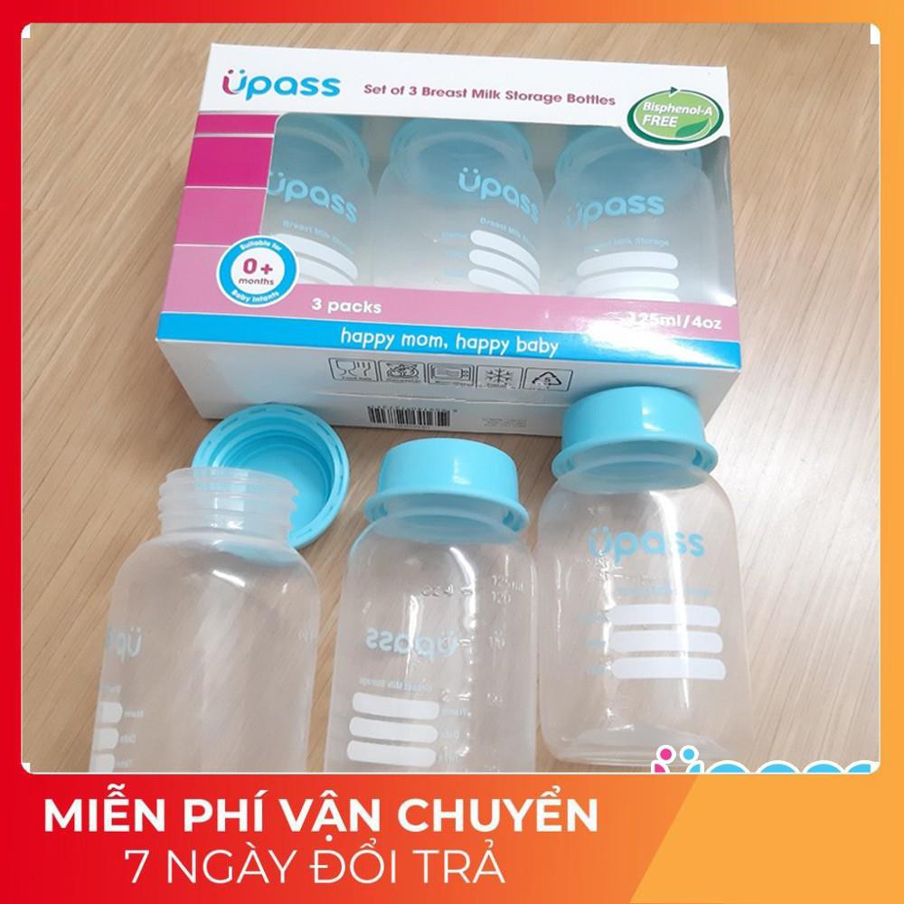 𝓛𝓸𝓪̣𝓲 1 𝓣𝓸̂́𝓽 𝓝𝓱𝓪̂́𝓽 Bộ 3 Bình trữ sữa Upass (125ml/ bình) - cất trữ sữa tiện lợi cho mẹ và bé