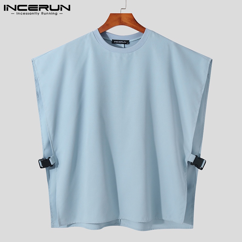 Áo kiểu INCERUN cổ tròn không tay màu trơn thời trang dành cho nam với 3 màu tùy chọn