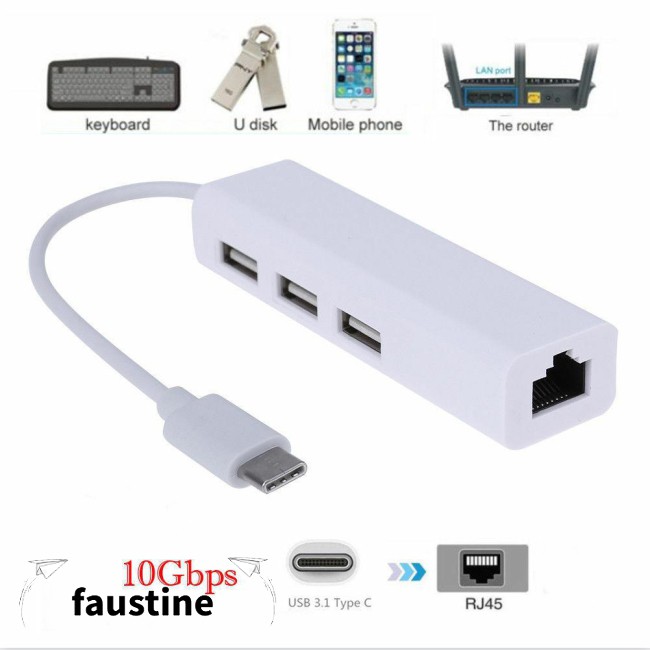 USB-C USB 3.1 Type C to USB RJ45 Ethernet Lan Adapter Hub Cable for Macbook PC Type-C port