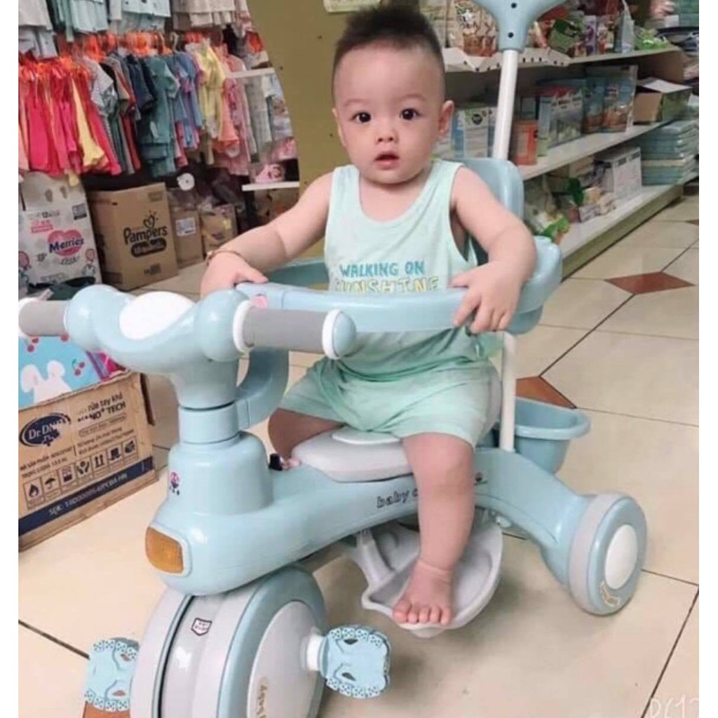 Xe Đạp 3 Bánh Cho Bé Có Cán Đẩy ,Có Nhạc Đèn Cho Bé Từ 1 -5 Tuổi.BH 1 năm