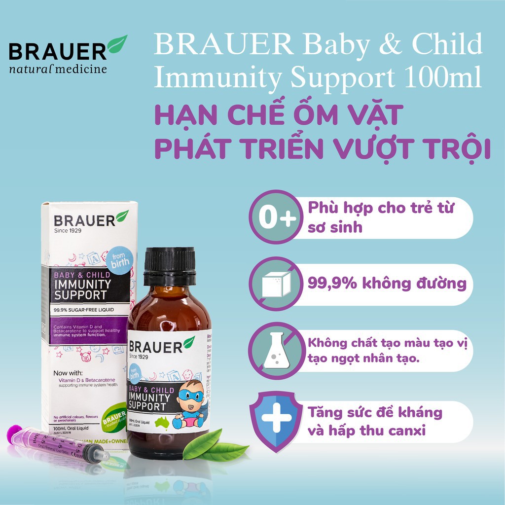 [Mã 154FMCGSALE giảm 8% đơn 500K] Brauer Hỗ trợ Tăng cường Hệ miễn dịch dạng siro 100ML [Date 30.05.2022-Không Vỏ]