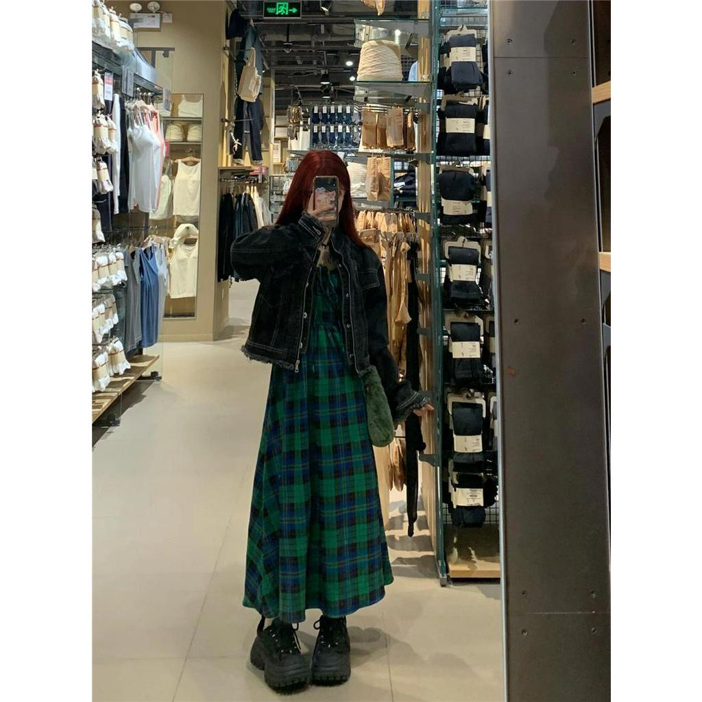 Đầm Hai Dây Dáng Dài Họa Tiết Sọc Caro Phong Cách Retro 62383