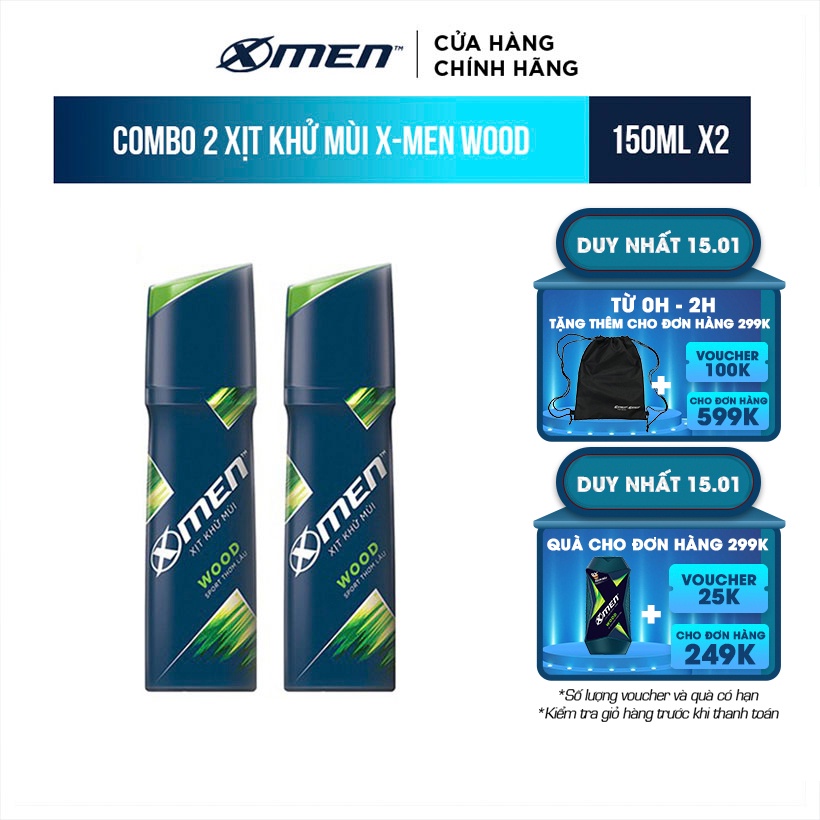 [Mã COSMEN giảm 8% đơn 250K] Combo 2 Xịt khử mùi X-men Wood 150ml