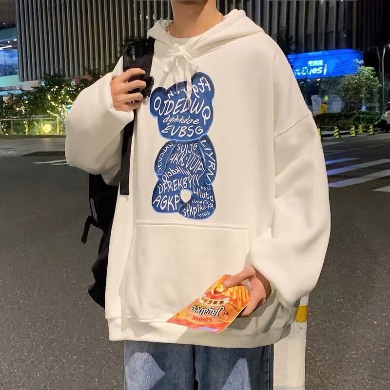 Áo Hoodie Thể Thao Tay Dài In Họa Tiết Gấu Nhỏ Và Chữ Thời Trang Hàn Quốc Cho Nam M-8XL