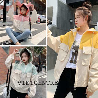 Áo Khoác Kaki Form RộngTÚI HỘP 2 LỚP Mũ Tai Gấu Unisex Nam Nữ