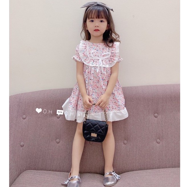 Đầm váy hoa vải voan HC35 trẻ em phối nơ tiểu thư siêu xinh dành cho bé gái 8Kg - 36Kg hàng Việt Nam xuất khẩu