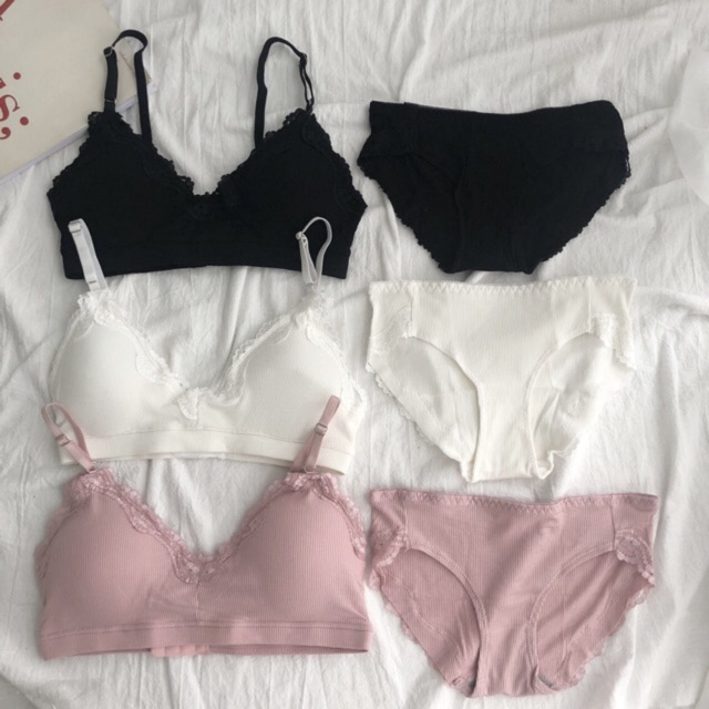Bộ đồ lót nữ [FREESHIP], bộ đồ lót nữ cotton tăm mềm mịn mặc mát đệm mỏng cực thoải mái chất dày dặn