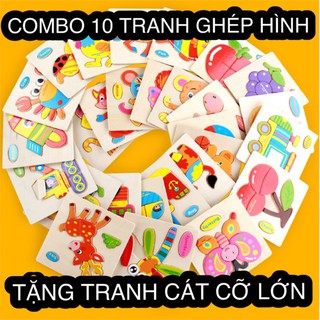 [Đồ chơi thông minh] [TẶNG TRANH CÁT] COMBO 10 TRANH GHÉP HÌNH GỖ 3D