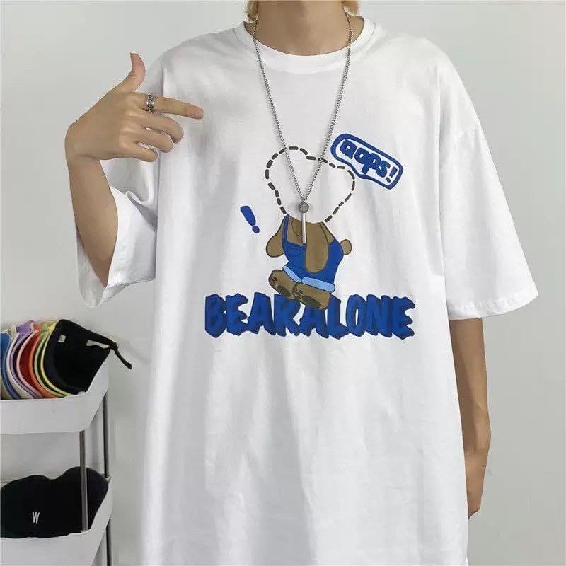 [Rẻ vô địch] Áo thun cotton tay lỡ dáng rộng unisex Gấu nét đứt freesize dành cho bạn 38-65kg