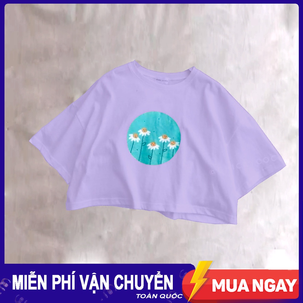 Aó thun CROPTOP nữ form rộng tay lỡ Unisex HOA BỒ CÔNG ANH freesize 45 - 70kg áo thun nam form rộng