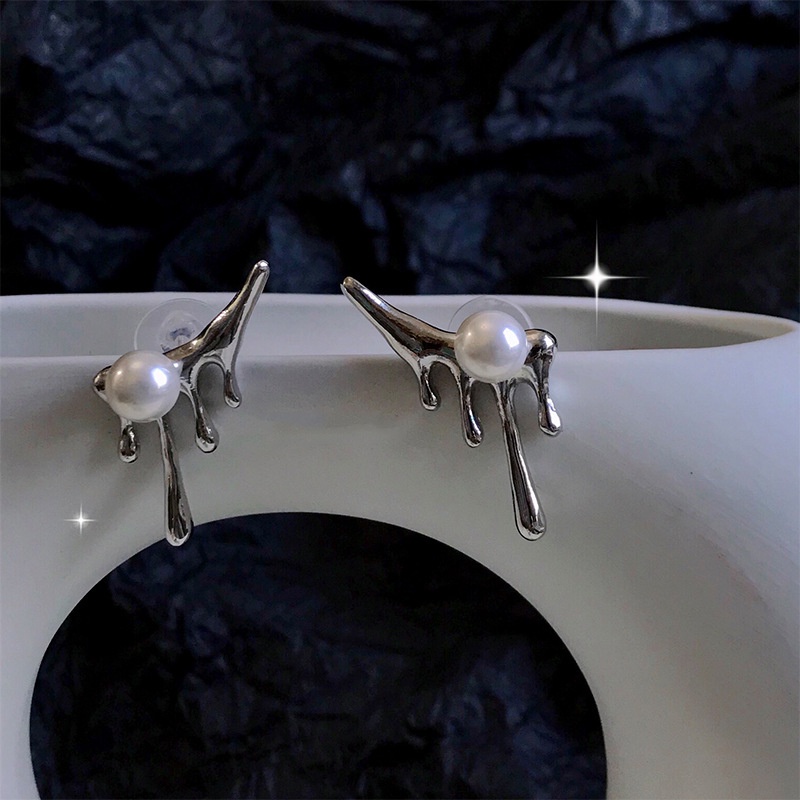 Khuyên Tai Kim Loại Đính Hạt Ngọc Trai Hình Giọt Nước 19A1221