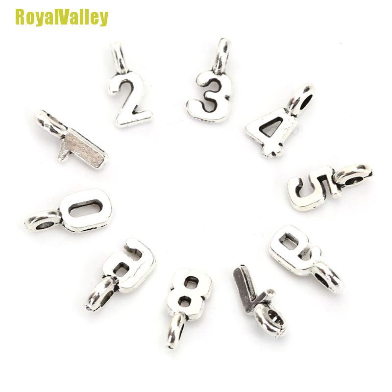 CHARMS Set 10 Mặt Dây Chuyền Hợp Kim Khắc Chữ Số Độc Đáo Thời Trang