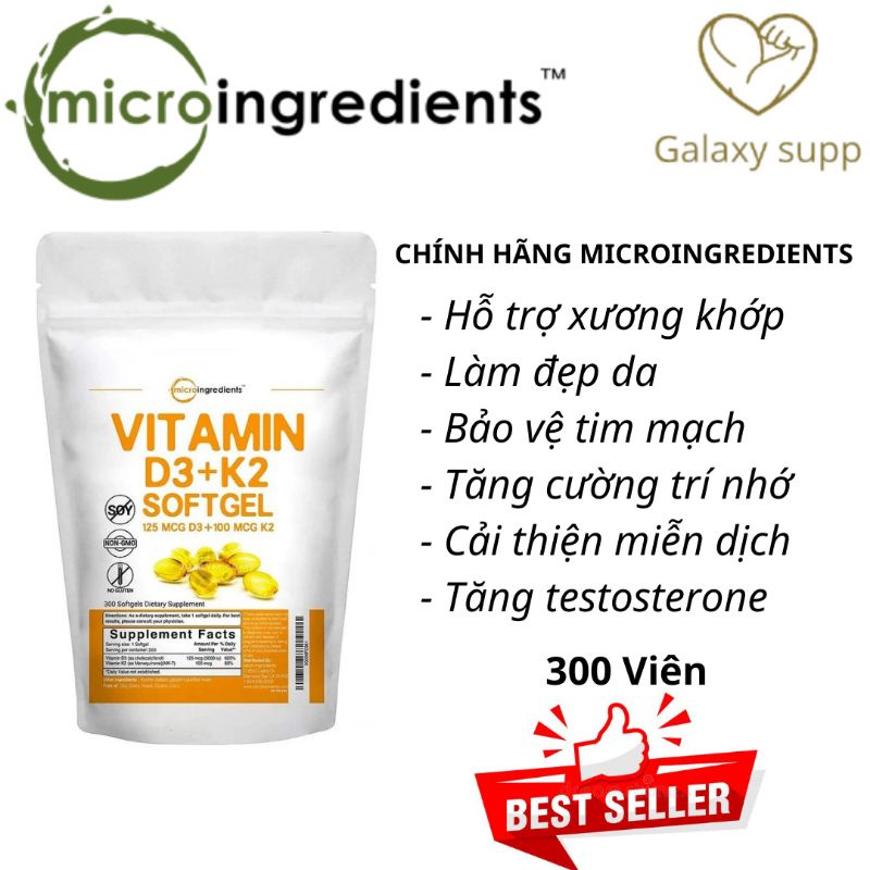 MICRO INGREDIENTS VITAMIN D3-K2 TĂNG CƯỜNG SỨC KHỎE 300 VIÊN
