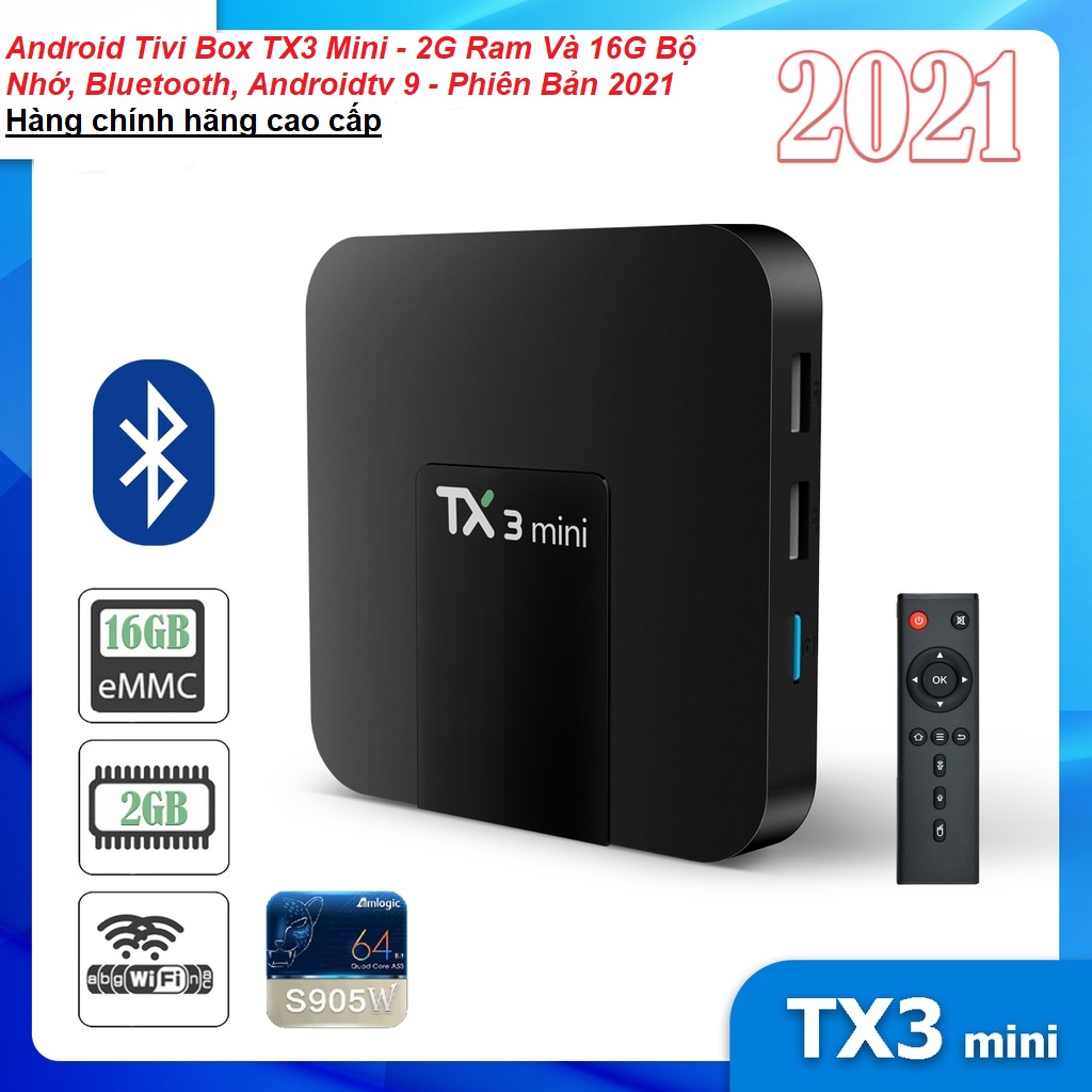 Android Tivi Box TX3 Mini - 2G Ram Và 16G Bộ Nhớ, Bluetooth, Androidtv 9 - Phiên Bản 2021 - Chính Hãng Cao Cấp