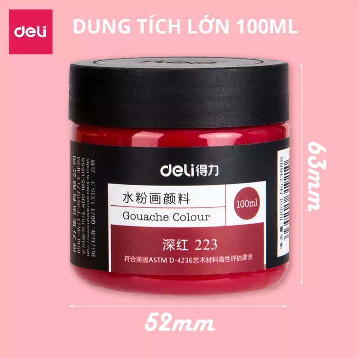 Màu nước Gouache dạng hũ 100ml  Deli - Chất siêu mịn, dễ dàng trộn, thiết kế thời trang lọ pha sẵn cao cấp - 73888