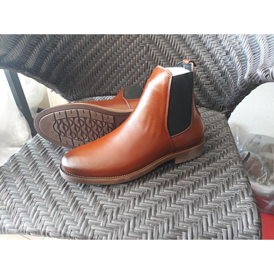 giày chelsea boot cổ cao da bò nguyên miếng màu nâu bóng mã bcc4