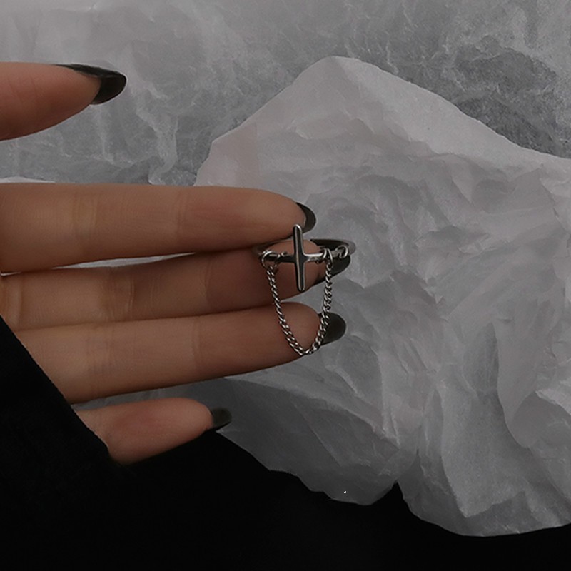 Nhẫn Kim Loại Mặt Hình Thánh Giá Phong Cách Hiphop