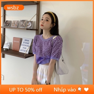 Áo thun ngắn tay dáng lửng họa tiết da báo hợp thời trang cho nữ