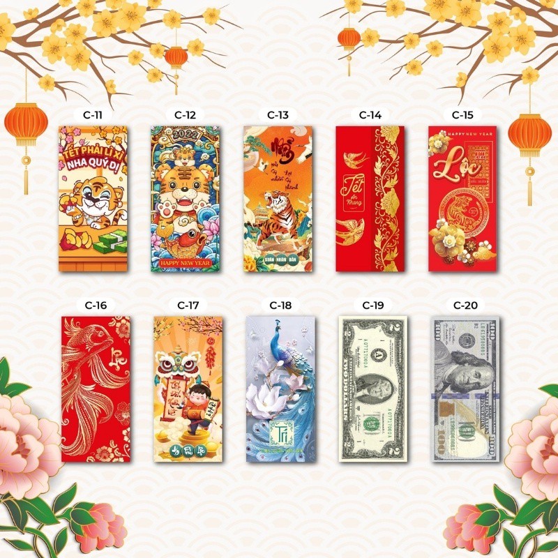 Bao lì xì 2023 set 10 cái Tiền Đô tết độc lạ may mắn đẹp dễ thương Cute Tết Quý Mão Bao lì xì đẹp Thần Tài LX04 - ESHOP