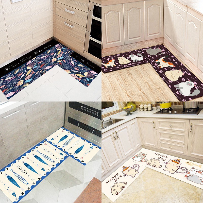 Thảm bếp lót bếp lau chân trải sàn nhà cao cấp chống trơn trượt một bộ 2 size dài 40x120 và 40x60cm 88201