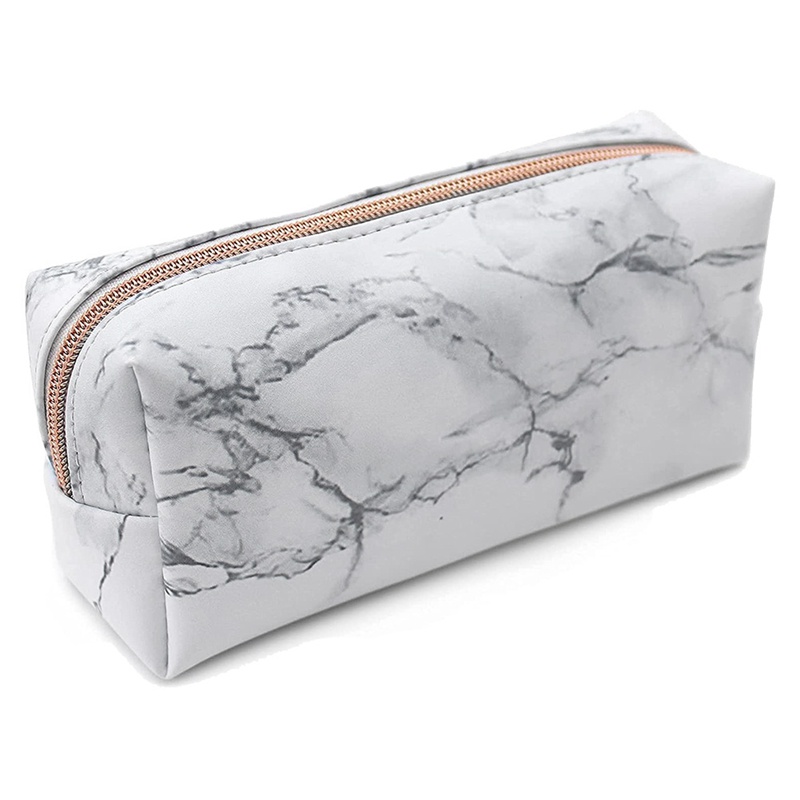 Bóp Viết Da PU Họa Tiết Cẩm Thạch Màu Trắng Có Khóa Kéo Cho Thanh Thiếu Niên