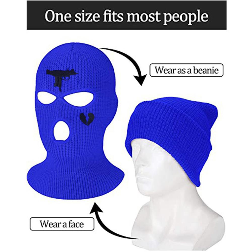 Mũ Len Kèm Mặt Nạ 3 Lỗ Màu Đen Giữ Ấm Mùa Đông Phong Cách Hip Hop Thời Trang Unisex