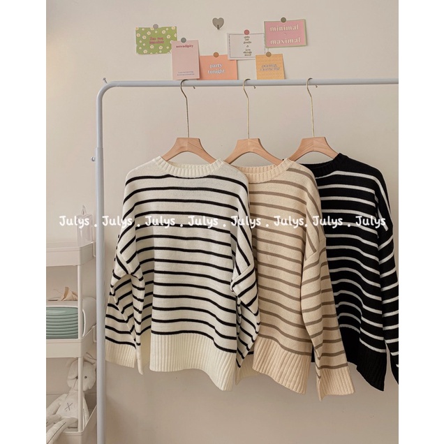 Áo len kẻ ngang cổ tròn 214 (ảnh shop chụp kèm video)