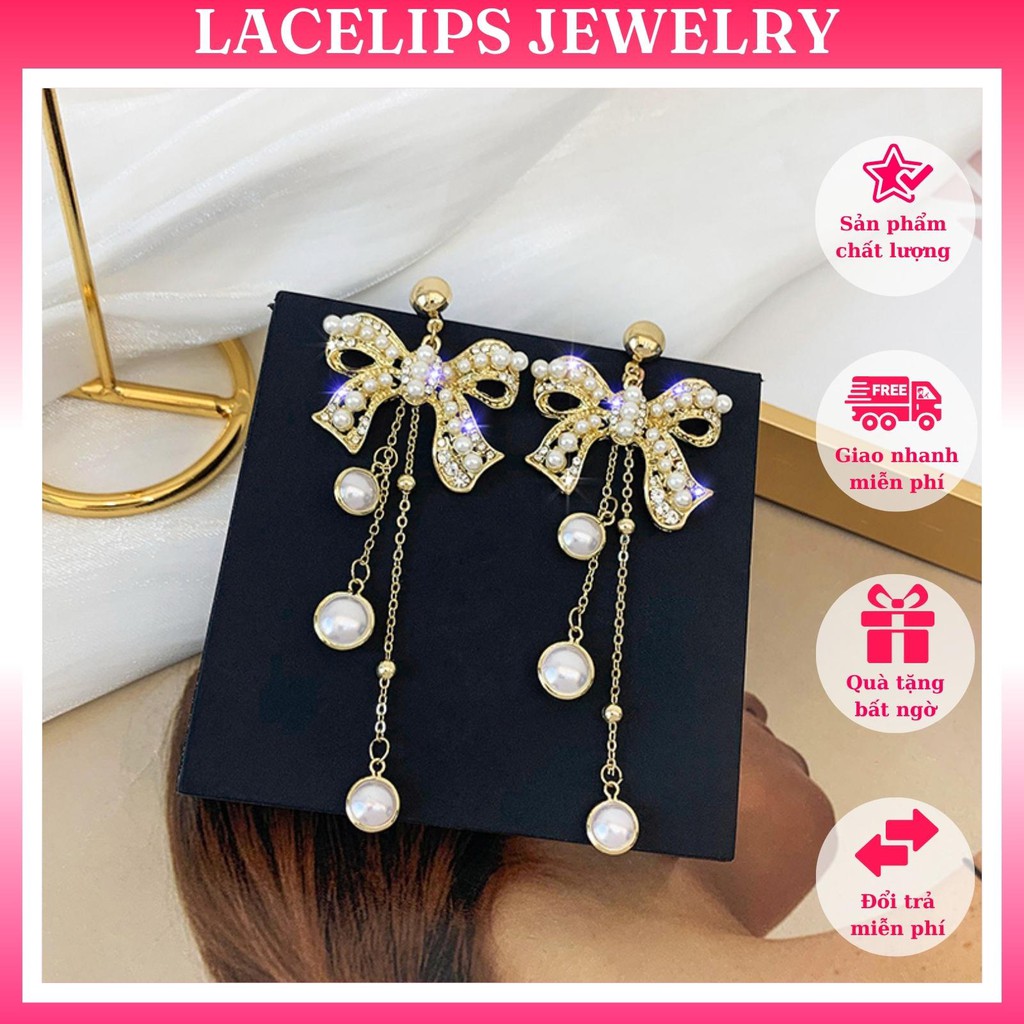 Bông tai nơ khảm ngọc [ FREESHIP - HOTTREND - BẠC 925 - PHỤ KIỆN LACELIPS ]_M1159