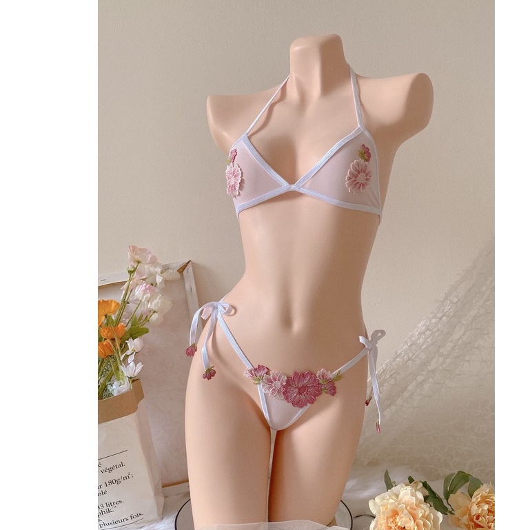 Bk058 -Bộ đồ lót ren hoa set lọt khe gồm quần lót và áo lót nữ -KELLYWANG