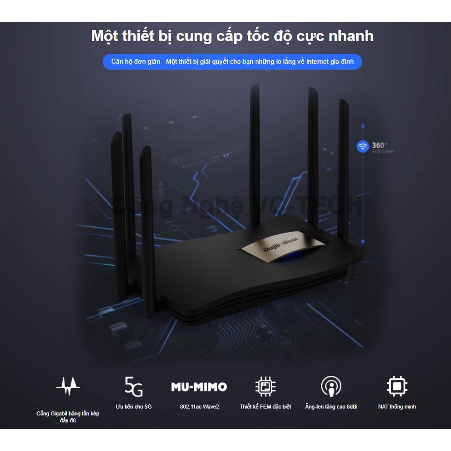 Bộ phát Tốc Độ Cao WiFi Ruijie RG-EW1200G PRO 6 râu,Dual-band AC1300 và RG-WE1200, Dual band AC1200 | Bảo hành 12 tháng