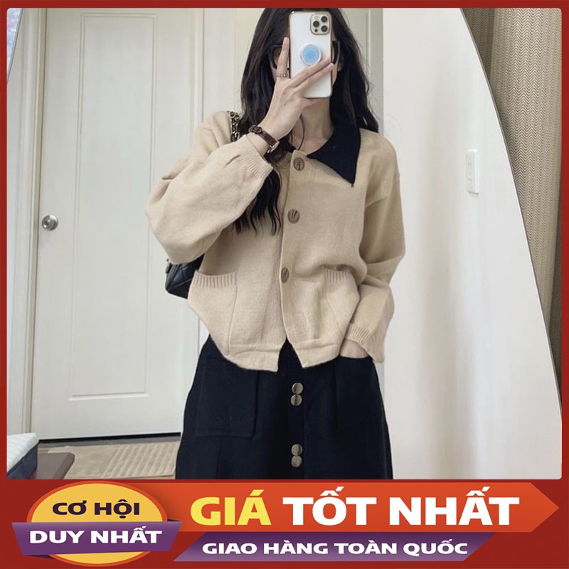 Áo Cardigan Len Dáng Croptop Pha Màu Cổ M099-Violet