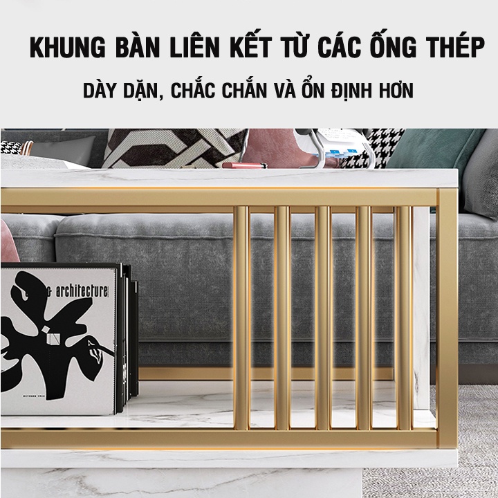 Bàn trà sofa mặt gỗ chân kim loại đẹp sang trọng,Bàn trà gỗ phòng khách uống nước 2 tầng họa tiết vân mây giá rẻ 100x50