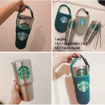 FREESHI🌺🌺Ly giữ nhiệt Thái lan starbuck 900ml (kèm túi kèm ống hút)🧚🧚 (màu ngẫu nhiên)- 2 lớp INOX 304 cao cấp😻😻😻