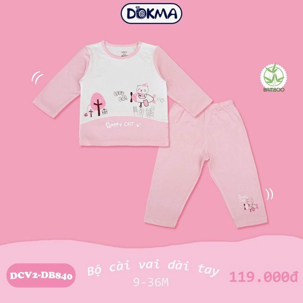 Bộ quần áo dài tay vải sợi tre thu đông cho bé trai bé gái chất mỏng vừa Dokma sale DB840