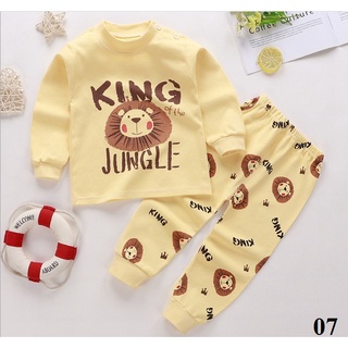 Đồ bộ cho bé in hình ngộ nghĩnh cotton mềm và ấm, Bộ dài tay cho bé trai bé gái