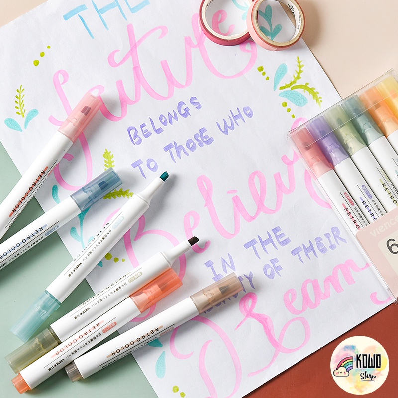 Bộ Bút Highlight Dạ Quang Marker 6 Màu Ghi Chú Xinh Xắn VIENCE DQ3