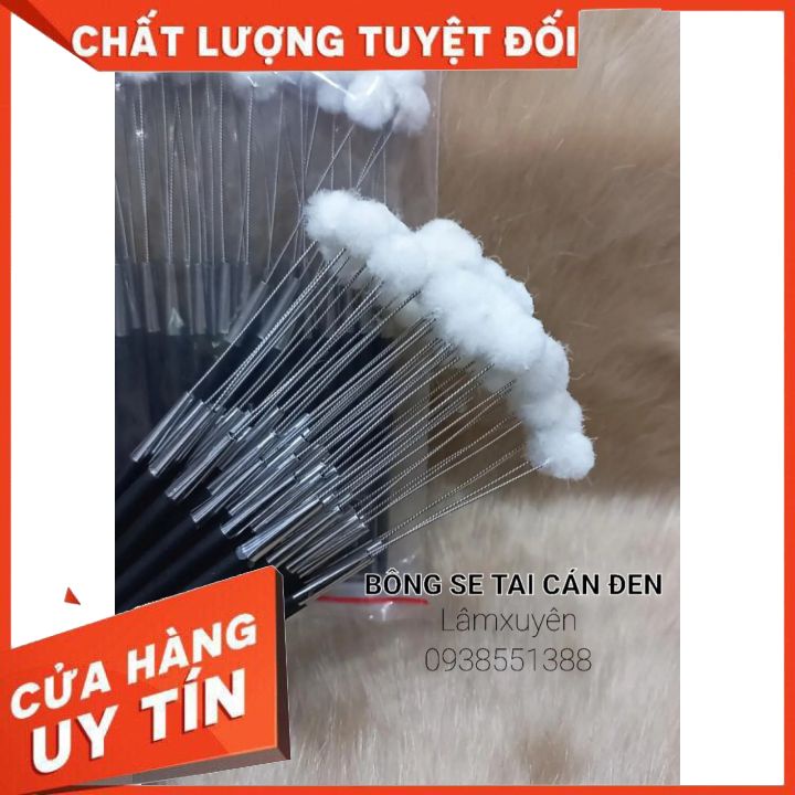 Bông se tai lông vịt cán nhựa đen chuẩn không xù lông nhỏ gọn,