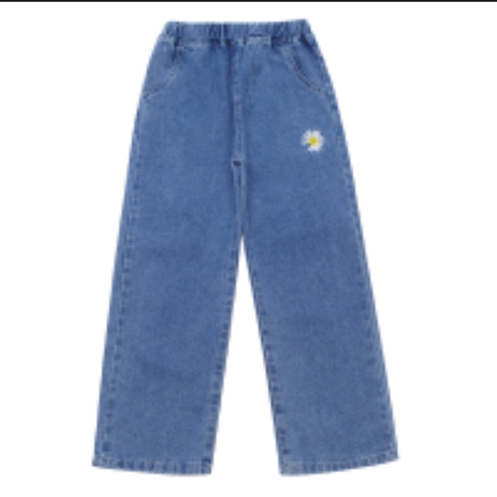 Quần jeans ống xuông thêu hoa cúc thời trang sành điệu cho bé gái