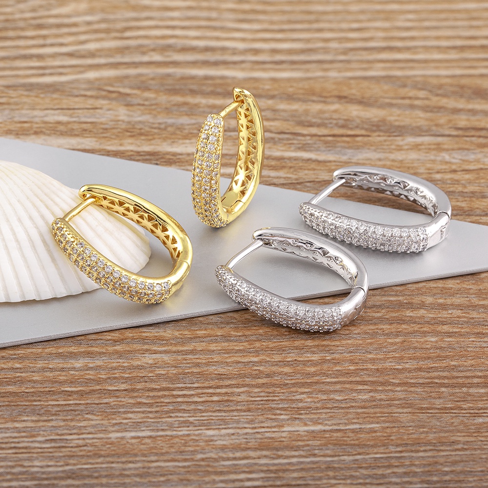 Sáng Tạo Hình Chữ u thiết Kế thời Trang đính Đá cubic zirconia đôi khuyên Tai Vòng Pha lê nữ dự tiệc cưới trang sức