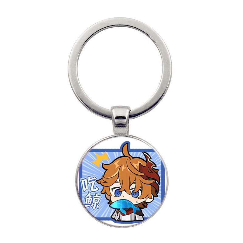 Móc khóa tròn kim loại hình GENSHIN IMPACT ver CHỮ NHẬT game anime chibi xinh xắn độc đáo