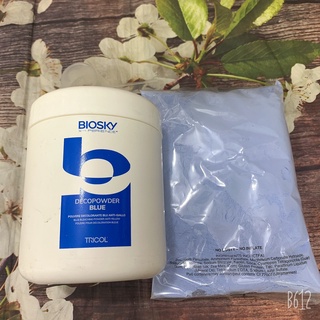Bột tẩy tóc siêu mạnh màu xanh TRICOL BIOSKY 500ml.nâng 1 lần lên tone 9 (Chính Hãng)