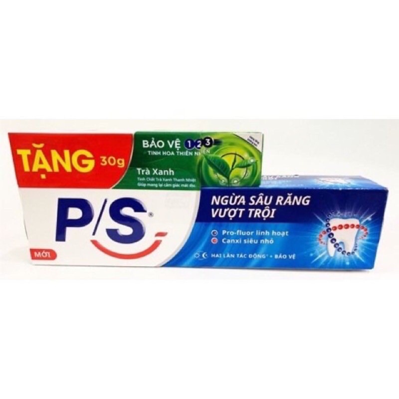 kem đánh răng p/s ngừa sâu răng vượt trội hộp 180g tặng hộp kem đánh răng 30g