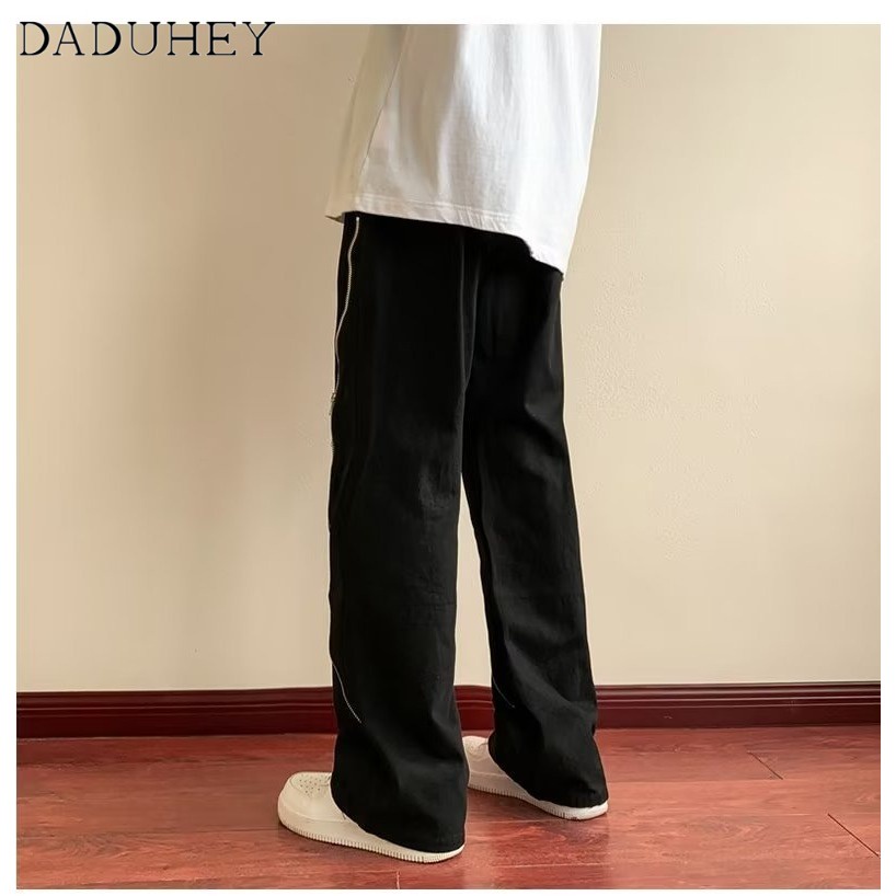 DaDuHey Men's High Street American Side Zipper Pants Ins Fashion Loose Straight Casual Pants