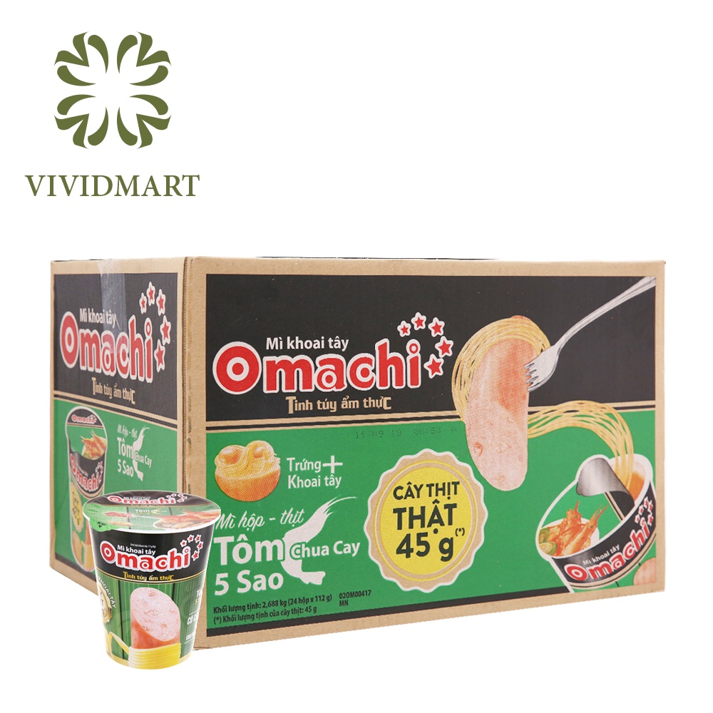 THÙNG 24 LY MÌ OMACHI CÓ THỊT THẬT ĐỦ VỊ LY 113G